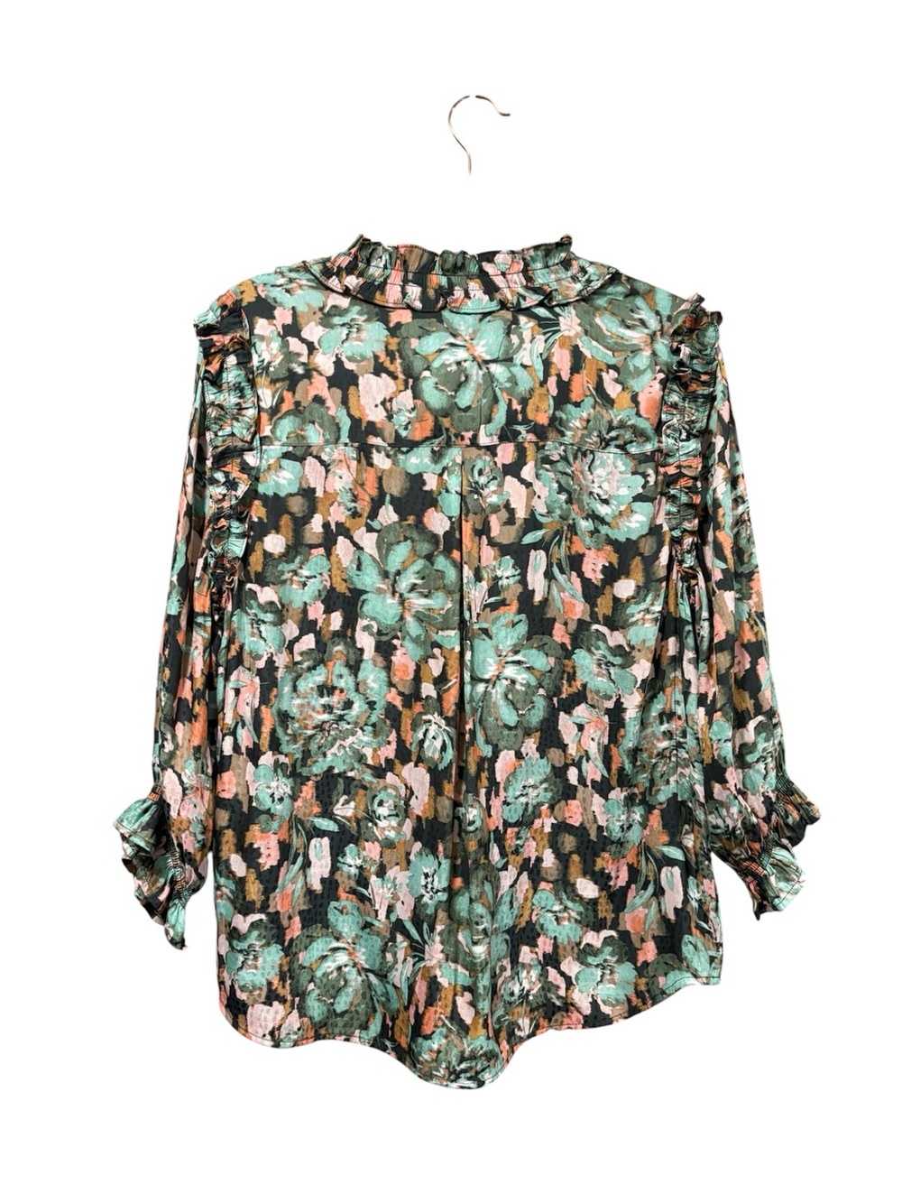 Democracy 3/4 sleeved floral ruffle blouse size L - Picture 5 of 11